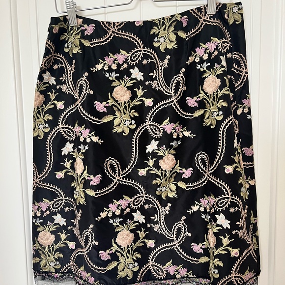 Black Silk Skirt with Floral Embroidery and sequined hem from Express - Picture 3 of 4